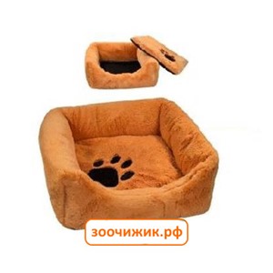Лежанка (Zoo-M) "Belka" квадратная (35*35*13) с подушкой, рыжий мех сатин для кошек