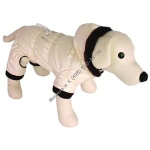DEZZIE Комбинезон для собак стеганный  бежевый с коричневым мех капюшоном  45 см
