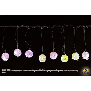  Sneha 519B RGB светодиодная гирлянда "бахрома" 2,3х0,3м прозрачный провод с насадками "шар" 8шт