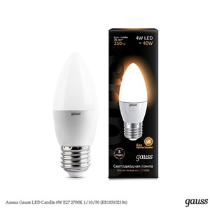  Gauss Лампа Gauss LED Candle 4W E27 2700K 1/10/50 (EB103102104)