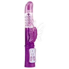 Фиолетовый перезаряжаемый вибратор Rechargeable Butterfly с клиторальной бабочкой - 22,8 см.