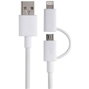 Кабель Maverick Style 2 в 1 micro USB+8 pin белый плоский, soft touch, alum