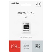 Карта памяти MicroSDXC_128 Gb SmartBuy class10 PRO90/70Mb/s UHS-I (U3)  SB128GBSDCL10U3-01