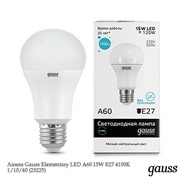 Gauss Лампа Gauss Elementary LED A60 15W E27 4100K 1/10/40 (23225)