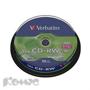 Носители информации Verbatim CD-RW 700Mb 12х Cake/10 43480 Hi-speed