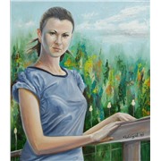 Картина "Портрет девушки на мосту"