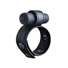 Эрекционное виброколечко Leather Cock Ring Black SH-OU137BLK