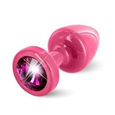 Розовая пробка с малиновым кристаллом ANNI round Pink T1 Fuschia - 6 см.