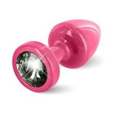 Розовая пробка с чёрным кристаллом ANNI round Pink T1 Black Diamond - 6 см.