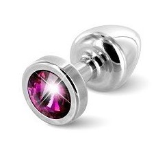 Серебристая пробка с малиновым кристаллом ANNI round Silver T1 Fuschia - 6 см.